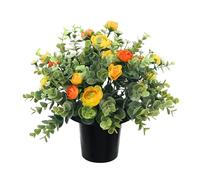 CFY Memorials Premium Artificial Grave Flowers - Orange Daisies with Ranunculus & Berries (25cm) | Memorial Vase Pot