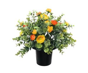 CFY Memorials Premium Artificial Grave Flowers - Orange Daisies with Ranunculus & Berries (25cm) | Memorial Vase Pot