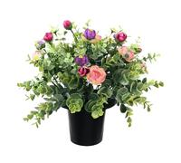 CFY Memorials Premium Artificial Grave Flowers - Pink Daisies with Ranunculus & Berries (25cm) | Memorial Vase Pot