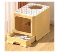 CFY652 For Cats and Dogs Only Foldable Cat Litter Box with Lid, with Scoop, Top Entry Anti-Splashing Toilet, Covered Kitty, Two-Way and Exit, Drawer Design Indoor Use(Yellow)