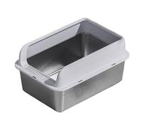 CFY652 For Cats and Dogs Only Stainless Steel Cat Litter Box, Large Metal for Cats Rabbits, Rustproof, Non Stick Smooth Surface 23.62" L x 17.72" W 9.84" H Indoor Use(Gris)