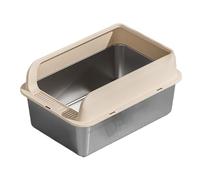 CFY652 For Cats and Dogs Only Stainless Steel Cat Litter Box, Large Metal for Cats Rabbits, Rustproof, Non Stick Smooth Surface 23.62" L x 17.72" W 9.84" H Indoor Use(Khaki)
