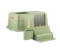 CFY652 For Cats and Dogs Only Stainless Steel Litter Box with Lid, Front Entry Top Exit Kitty, Easy Clean Metal with Scoop and Climbing Ladder Indoor Use(Green)