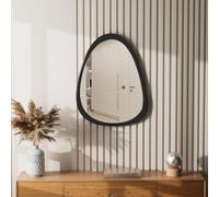 CFYLO 22.5" x 17.5" Irregular Wall Mirror, Black Wooden Framed Mirror, Asymmetrical Wall Mirror for Living Room Bedroom Bathroom Entryway, Small Modern Decorative Hanging Hook Style Mirror