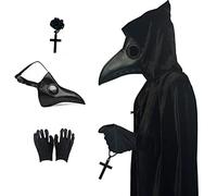 Cfythyab Plague Doctor Mask, Adjustable Long Nose Bird Beak Mask With Gloves & Cross, PU Leather Halloween Cosplay Costume Party (black)