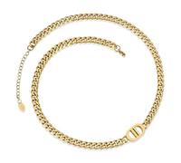 CG&KYGG Womens 18K Real Gold Plated Initial Necklace Choker with Double D Letter, 6mm 316L Stainless Steel Cuban Link Chain, Birthday Valentine's Day & Mother's Day Gift(Delicate Box & Pouch Packing