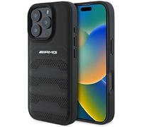 CG MOBILE AMG AMHCP16XGSEBK Case for iPhone 16 Pro Max 6.9 Inch Black Hard Case Leather Debossed Lines Black Logo