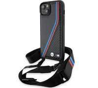 CG MOBILE BMW BMHCP15S23PSVTK Case for iPhone 15/14/13 Black Hard Case M Edition Carbon Tricolour Lines & Strap