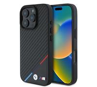 CG MOBILE BMW HC M Phone Case Designed for iPhone 16 Pro, Durable, Shock Proof, Compatible with Magsafe, PU Carbon Tricolor Line Case Black