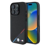 CG MOBILE BMW HC M Phone Case Designed for iPhone 16 Pro Max, Durable, Shock Proof, Compatible with Magsafe, PU Perforated Tricolor Line Case Black