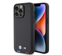 CG MOBILE BMW M PU Leather Case with Hot Stamp Tricolor Pattern for iPhone 15 Pro - Black