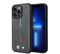 CG MOBILE BMW Phone Case for iPhone 14 Pro in Gray Quilted Magsafe Compatible, PU Leather M Collection, Smooth Protective Case with Easy Snap-on, Shock Absorption & Signature Logo