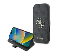 CG Mobile Bookcover Case For Apple iPhone 16 Pro Guess Grey Gold Logo Stand