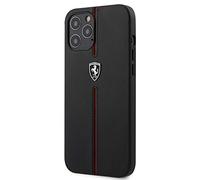CG MOBILE Ferrari Leather Case Black and Red with Silver Logo Compatible with iPhone 12 Pro Max (6.7 inch) FEOMSHCP12LBK