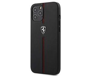 CG MOBILE Ferrari Leather Case Black and Red with Silver Logo Compatible with iPhone 12 Pro Max (6.7 inch) FEOMSHCP12LBK