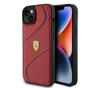 CG MOBILE Ferrari Phone Case Compatible with iPhone 15 Plus in Red Embossed Twisted Lines, PU Leather, Anti-Scratch, Smooth Protective Case with Easy Snap-on, Shock Absorption & Signature Logo