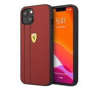 CG MOBILE Ferrari Phone Case for iPhone 13 inch Red with Two Black Lines Durable Genuine Leather Protective Case with Easy Snap, Shock Absorption and Signature Logo
