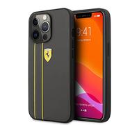 CG MOBILE Ferrari Phone Case for iPhone 13 Pro Max in Gray with Two Yellow Lines, Real Leather Protective & Durable Case with Easy Snap-on, Shock Absorption & Signature Logo