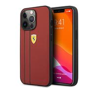 CG MOBILE Ferrari Phone Case for iPhone 13 Pro Max in Red with Two Black Lines, Real Leather Protective & Durable Case with Easy Snap-on, Shock Absorption & Signature Logo