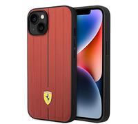 CG MOBILE Ferrari Phone Case for iPhone 14 in Red Embossed Stripes, Protective Leather, Durable & Anti-Scratch Case with Easy Snap-on, Shock Absorption & Signature Logo