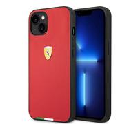 CG MOBILE Ferrari Phone Case for iPhone 14 Plus in Red with Italian Flag Line, PU Leather Protective & Durable Case with Easy Snap-on, Shock Absorption & Signature Logo