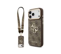 CG MOBILE Guess 4G Large 4G Classic Logo Case with Large Strap and Metal Buttons for iPhone 17 Pro Max (Brown)