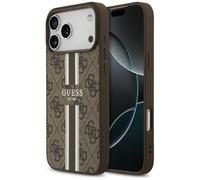 CG MOBILE Guess 4G Printed Stripes Compatible with MagSafe Case for iPhone 17 Pro Max (Brown)