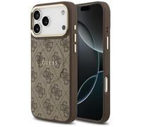 CG MOBILE Guess 4G PU Classic Logo Compatible with MagSafe Case for iPhone 17 Pro Max (Brown)