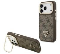 CG MOBILE Guess 4G PU Triangle Logo & Stand Camera, Compatible with MagSafe Case for iPhone 17 Pro (Brown)