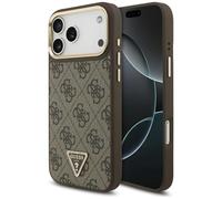 CG MOBILE Guess 4G Triangle Logo Compatible with MagSafe Case for iPhone 17 Pro Max (Brown/Gold)