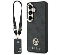 CG MOBILE Guess Case + Leash 4G Large Rhinestone Triangle Bracelet Compatible with MagSafe for Samsung Galaxy S26 (Black)
