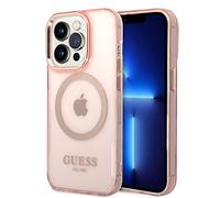 CG MOBILE Guess Compatible With Magsafe Case With Translucent Gold Outline, Latest Shiny Design, Anti Scratch, Damage Resistant, Compatible With iPhone 14 Pro Max (Pink)