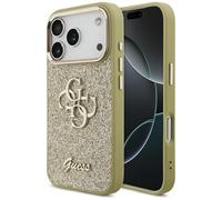 CG MOBILE Guess Fixed Glitter Large 4G Metal Frame Case for iPhone 17 Pro (Gold)
