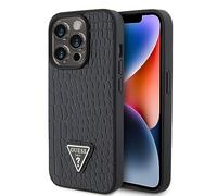 CG MOBILE Guess GUHCP15LPCRTHCK Case for iPhone 15 Pro 6.1 Inch Black Hard Case Croco Triangle Metal Logo