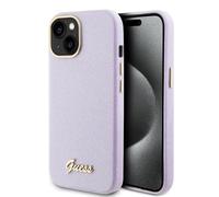CG MOBILE Guess GUHCP15SPGMCSL Case for iPhone 15 6.1 Inch Purple Hard Case Glitter Glossy Script