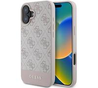 Case iPhone 16 Guess Faux Leather Pattern Pink Logo Writing Gold