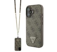 CG Mobile Guess GUHCP16SP4TDSCPW Hard Protective Case for iPhone 16 6.1 Inch Brown Leather with Metal Logo and Rhinestones