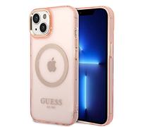 CG MOBILE Guess GUHMP14MHTCMP Case for iPhone 14 Plus 6.7 Inch Pink Hard Case Gold Outline Translucent