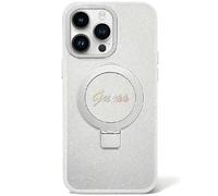 CG MOBILE Guess GUHMP15MHRSGSD Case for iPhone 15 Plus 6.7 Inch Transparent Hard Case Ring Stand Script Glitter