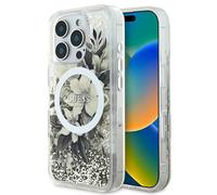 CG Mobile Guess GUHMP16LLFMWTE Case for iPhone 16 Pro 6.3 Inch Beige Hard Case Liquid Glitter Flower