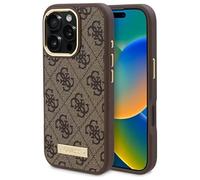 CG MOBILE Guess GUHMP16LU4GPRW Case for iPhone 16 Pro 6.3 Inch Brown Hard Case 4G Logo Plate