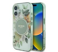 CG MOBILE Guess GUHMP16MHFWBDCEN Case for iPhone 16 Plus 6.7 Inch Green Hard Case IML Flower & Tonal Circle