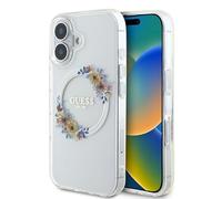 CG MOBILE Guess GUHMP16MHFWFCT Case for iPhone 16 Plus 6.7 Inch Transparent Hard Case IML Flowers Wreath
