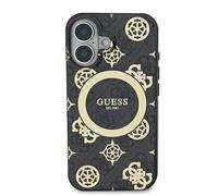 CG Mobile Guess GUHMP16SH4PYEEK Case for iPhone 16 6.1 Inch Black Hard Case IML Peony On 4G Background