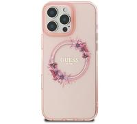 CG Mobile Guess GUHMP16SHFWFCP Case for iPhone 16 6.1 Inch Pink Hard Case IML Flowers Wreath