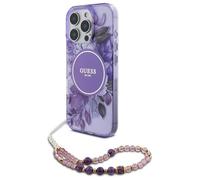 CG Mobile Guess HC Designed Phone Case for iPhone 16 Pro Max, Durable, Shockproof, Compatible with Magsafe, IML Flowers with Pearl Bracelet Purple