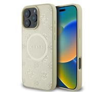 CG MOBILE Guess HC Phone Case Designed for iPhone 16 Pro Max, Durable, Shock Proof, Compatible with Magsafe, Saffiano Peony Classic Logo Case Gold