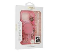 CG MOBILE Guess HC Phone Case Designed for iPhone 16 Pro Max, Durable, Shock Proof, Compatible with Magsafe, IML Flowers with Pearl Strap Case Pink