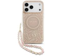 CG MOBILE Guess IML Flower Electro Pearl Bracelet Compatible with MagSafe Case for iPhone 17 Pro Max (Pink)