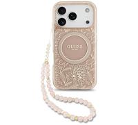 CG MOBILE Guess IML Flowers Electro Pearl Bracelet Compatible with MagSafe Case for iPhone 17 Pro (Pink)